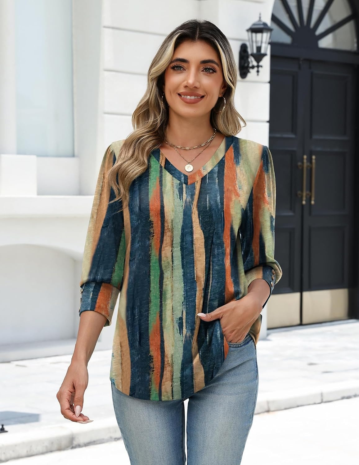 image:imageZeagoo Womens 34 Sleeve V Neck T Shirts Dressy Casual Tops01cx289