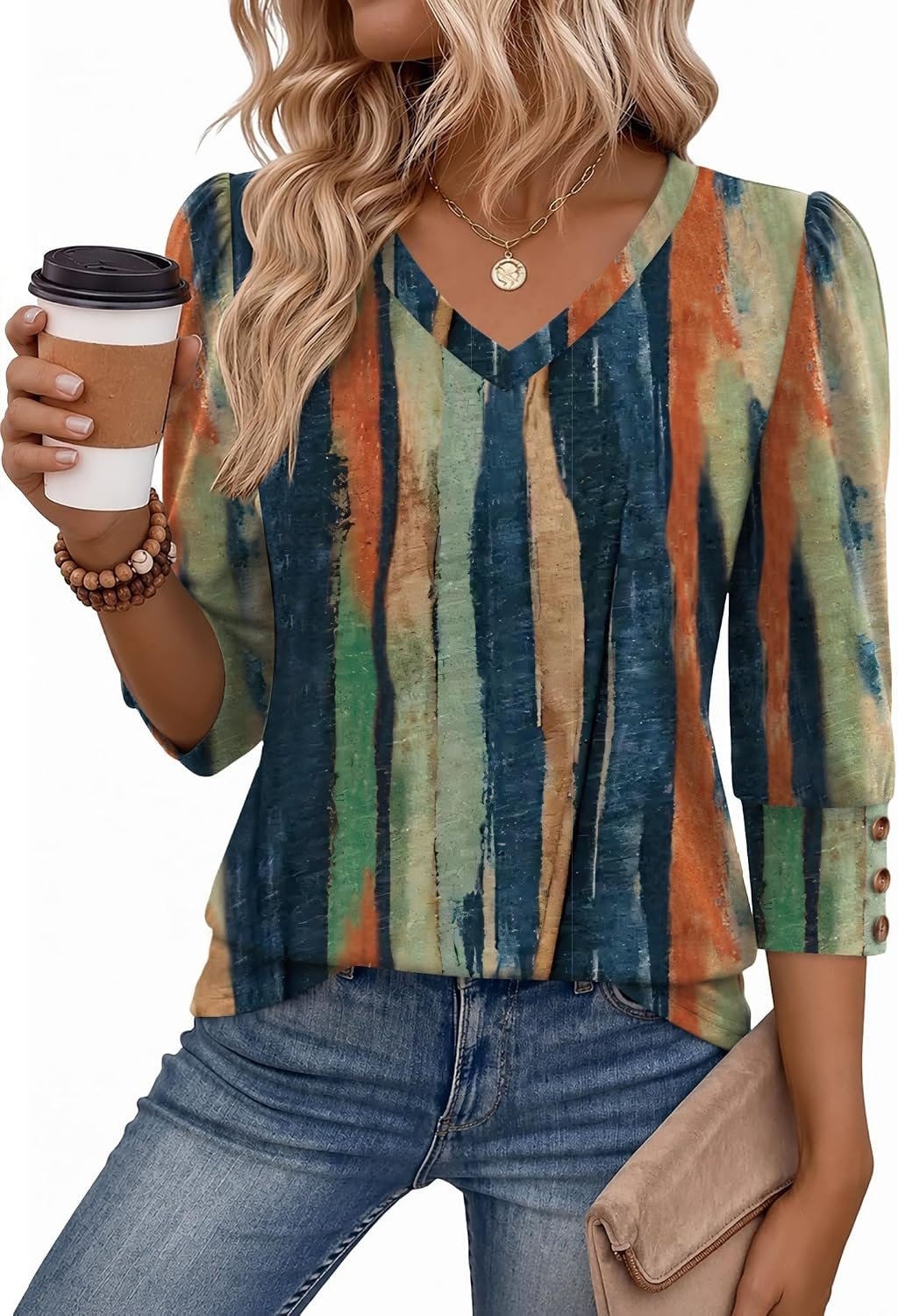 image:imageZeagoo Womens 34 Sleeve V Neck T Shirts Dressy Casual Tops01cx289