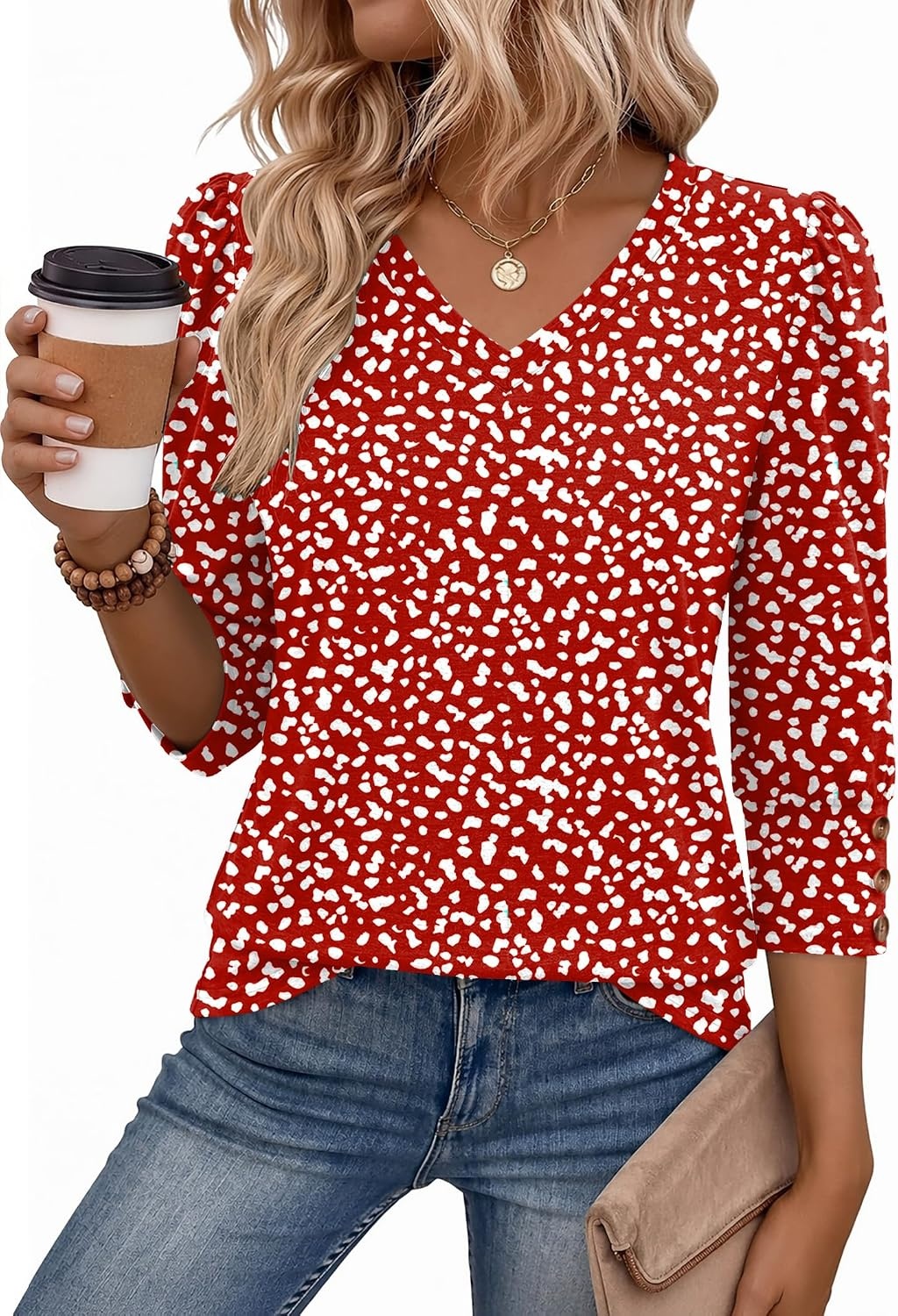 image:imageZeagoo Womens 34 Sleeve V Neck T Shirts Dressy Casual Tops01jh590