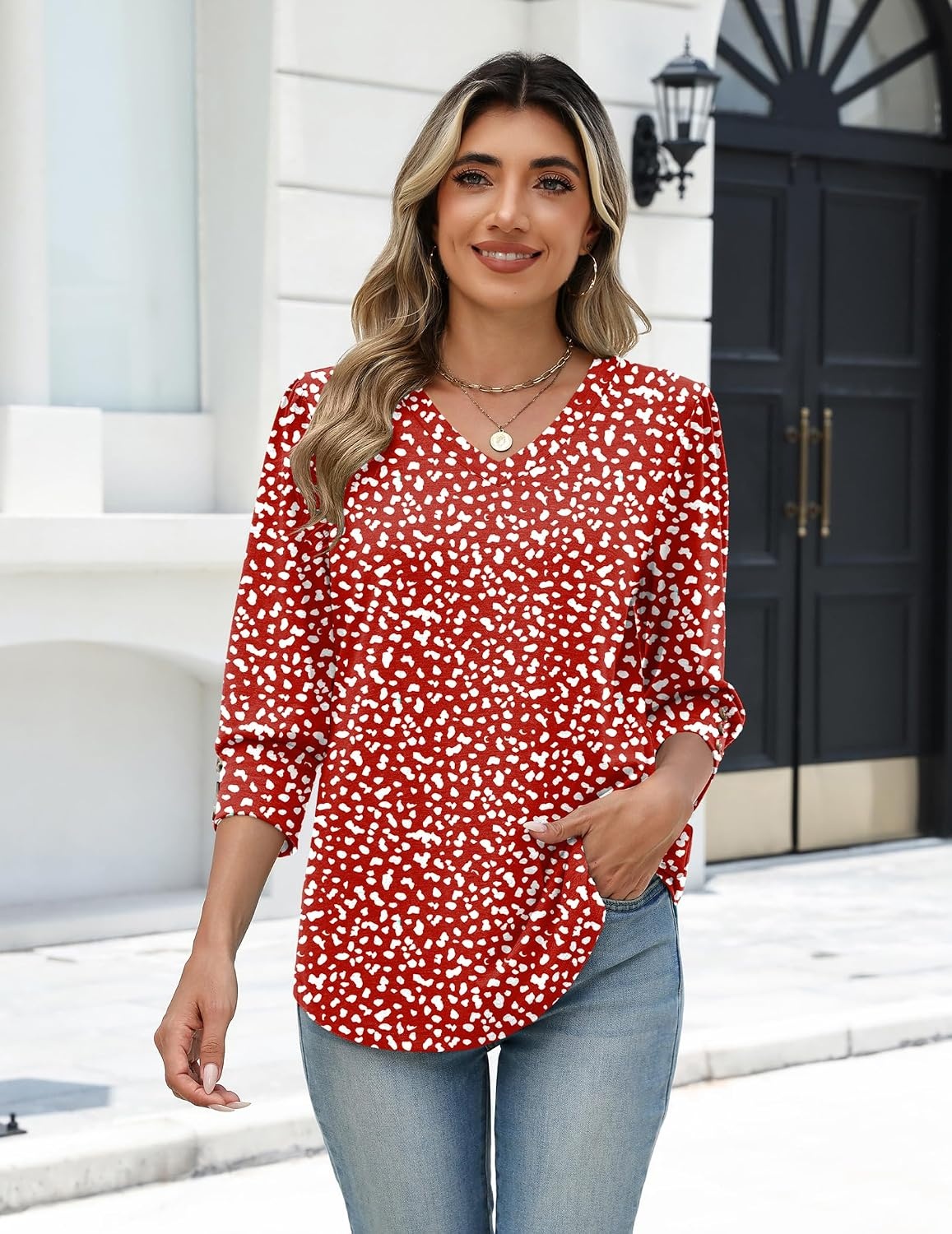 image:imageZeagoo Womens 34 Sleeve V Neck T Shirts Dressy Casual Tops01jh590