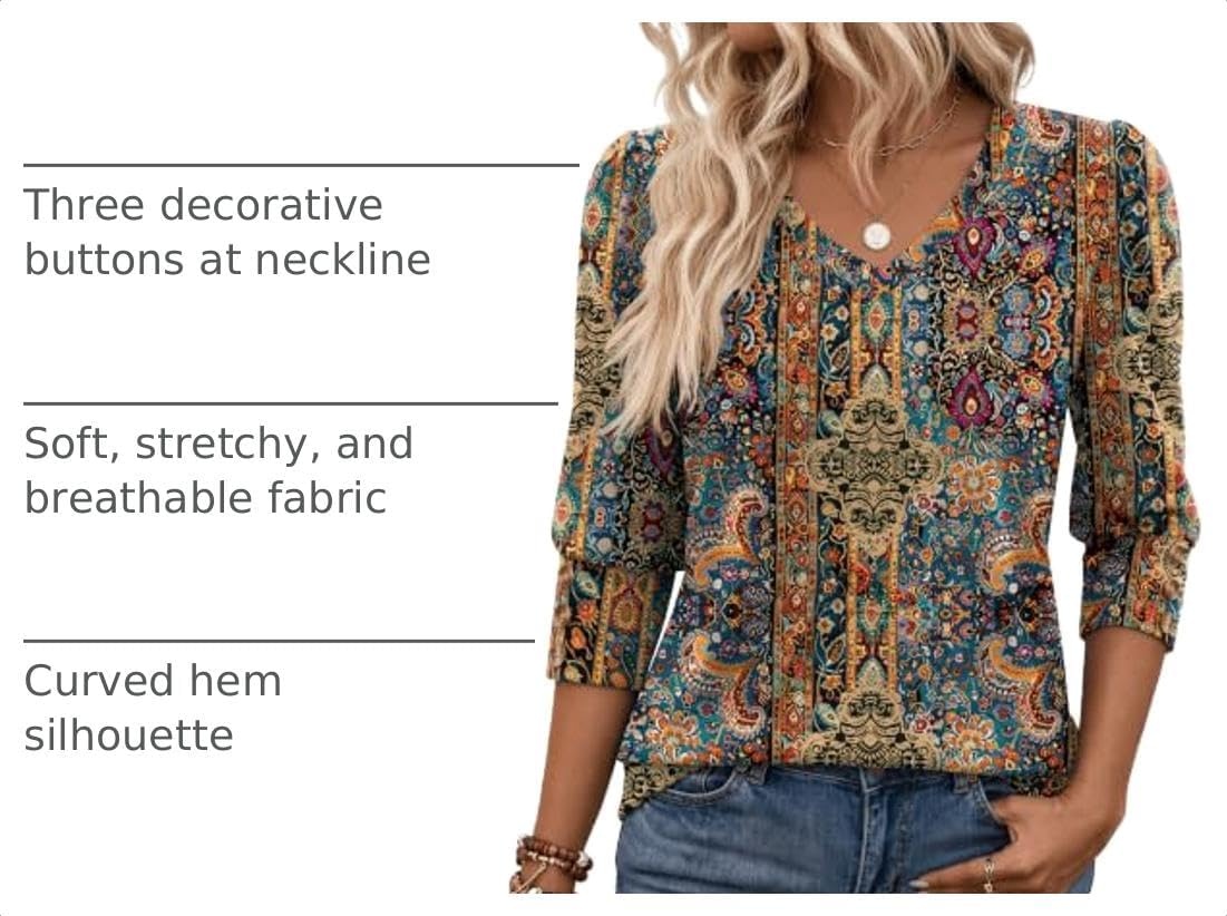 image:imageZeagoo Womens 34 Sleeve V Neck T Shirts Dressy Casual Tops01mz721