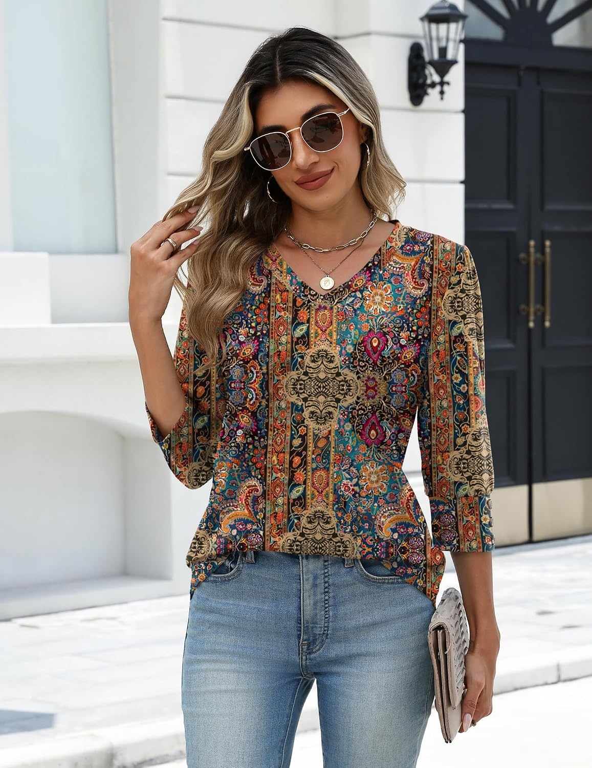 image:imageZeagoo Womens 34 Sleeve V Neck T Shirts Dressy Casual Tops01mz721