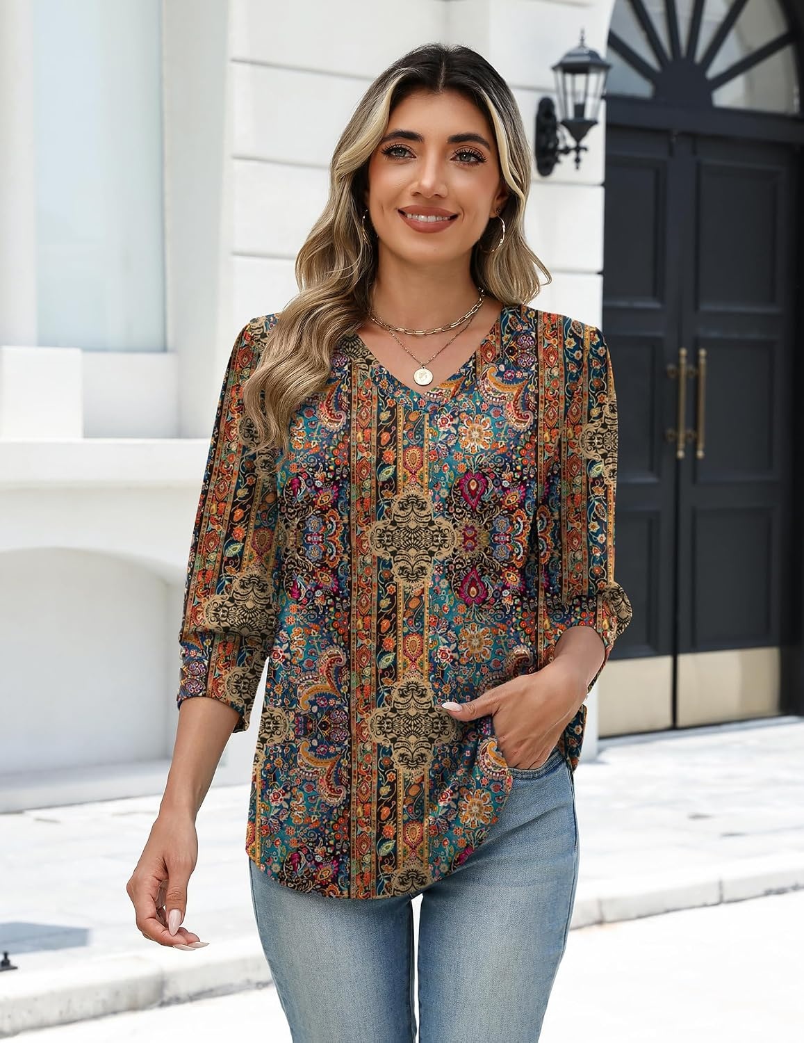 image:imageZeagoo Womens 34 Sleeve V Neck T Shirts Dressy Casual Tops01mz721