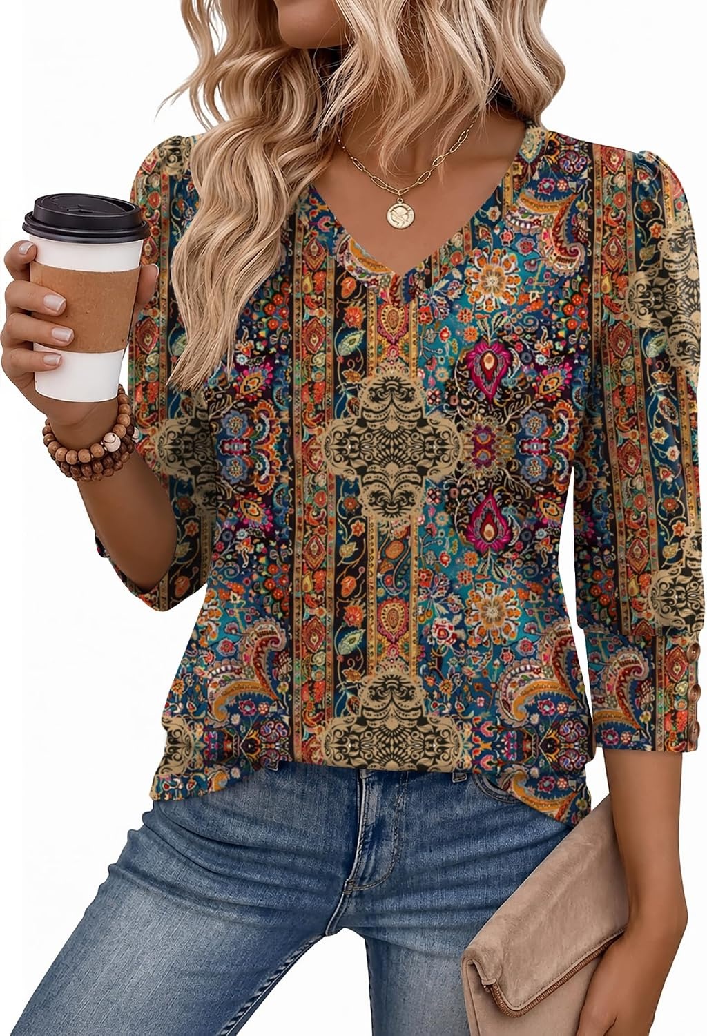 image:imageZeagoo Womens 34 Sleeve V Neck T Shirts Dressy Casual Tops01mz721