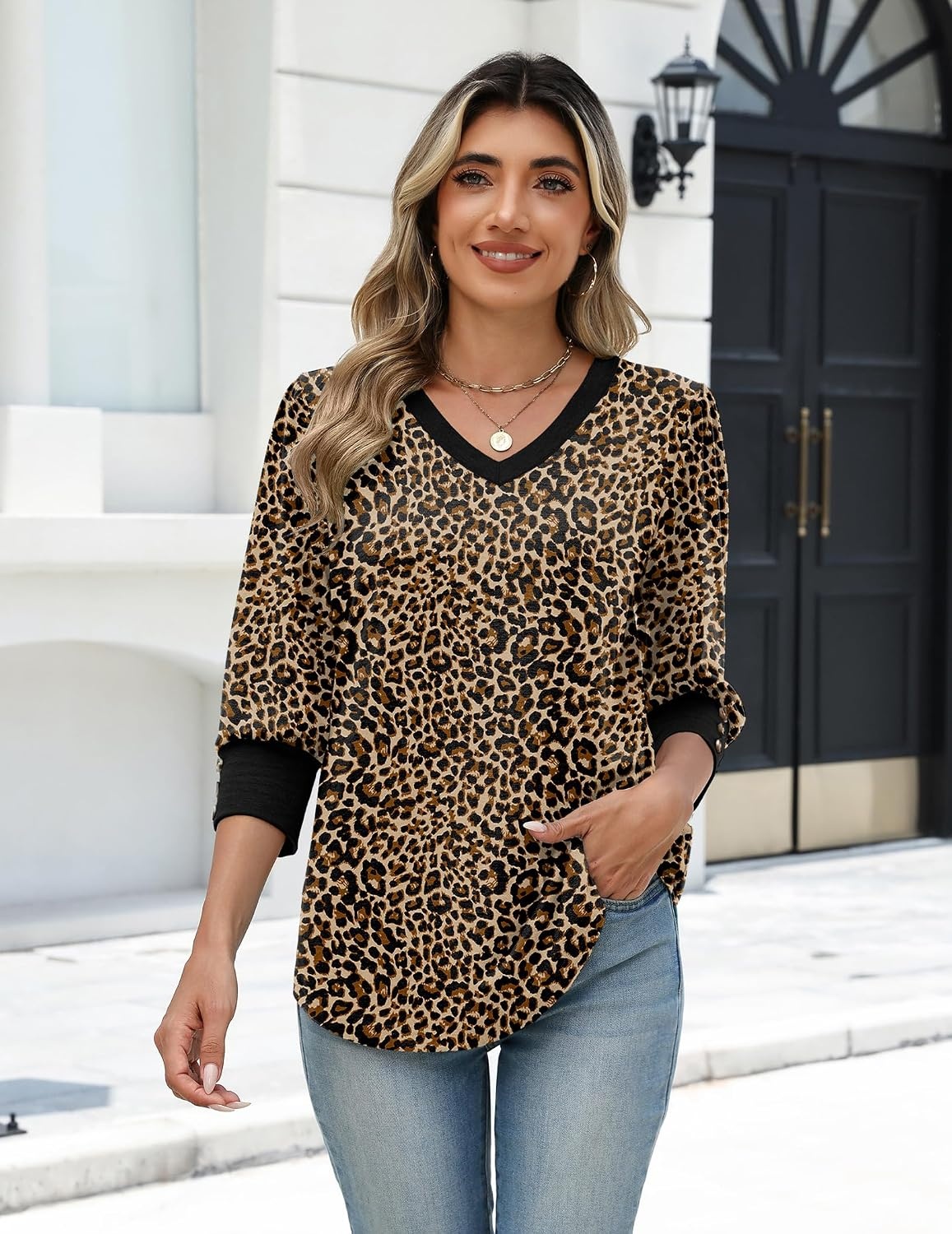 image:imageZeagoo Womens 34 Sleeve V Neck T Shirts Dressy Casual Tops02sa1