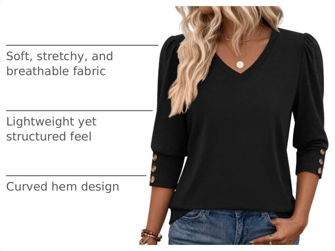 image:imageZeagoo Womens 34 Sleeve V Neck T Shirts Dressy Casual Tops04black