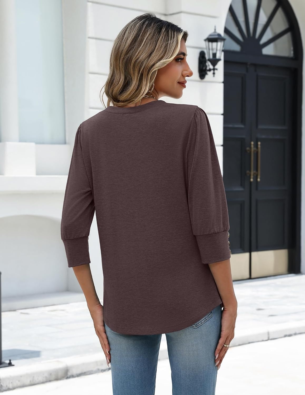 image:imageZeagoo Womens 34 Sleeve V Neck T Shirts Dressy Casual Tops04brown