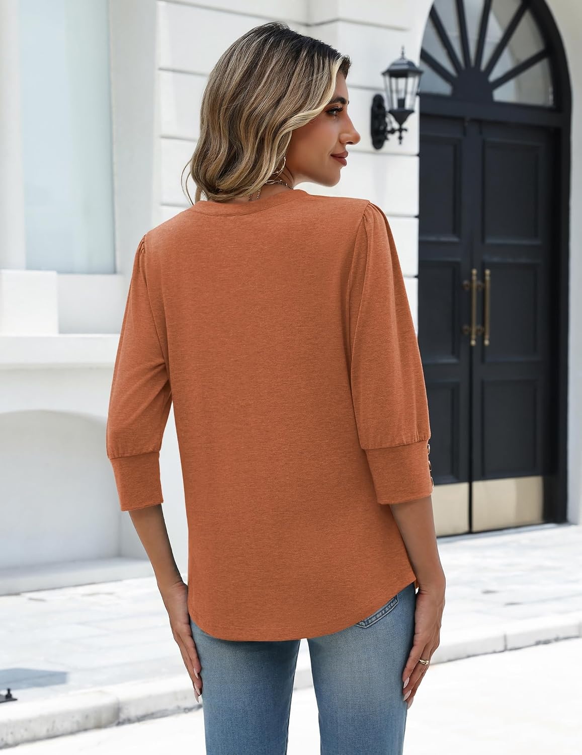 image:imageZeagoo Womens 34 Sleeve V Neck T Shirts Dressy Casual Tops04caramel