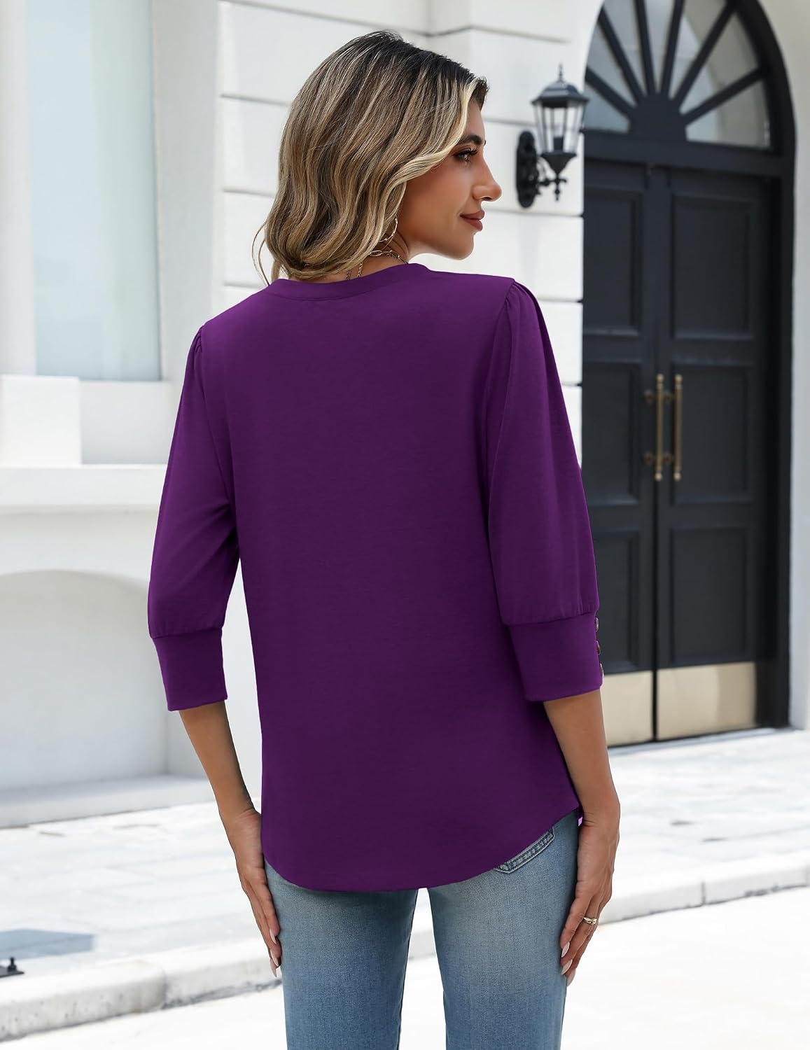 image:imageZeagoo Womens 34 Sleeve V Neck T Shirts Dressy Casual Tops04purple