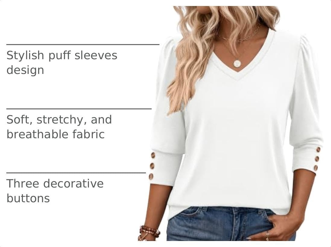 image:imageZeagoo Womens 34 Sleeve V Neck T Shirts Dressy Casual Tops04white