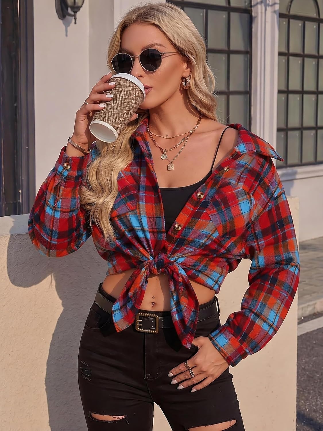image:imageZeagoo Womens Flannel Shirts Long Sleeve Button Down Casual Fall Plaid Top10red Gw550