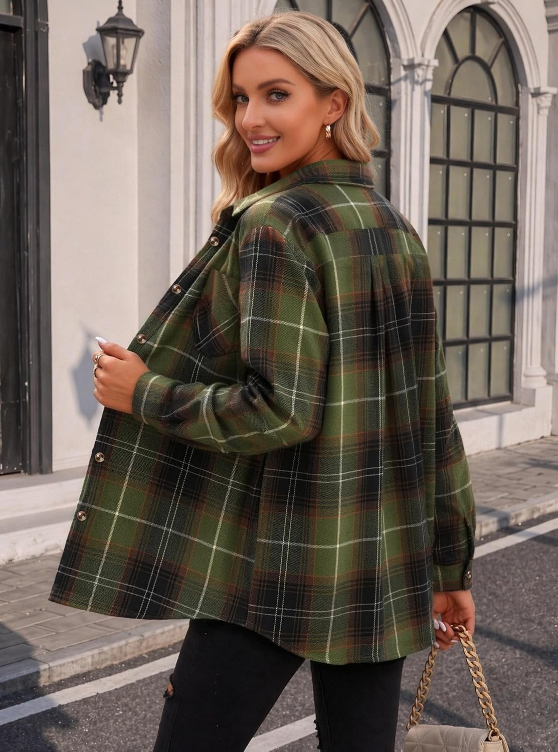image:imageZeagoo Womens Flannel Shirts Long Sleeve Button Down Casual Fall Plaid Top12army Green Gw378