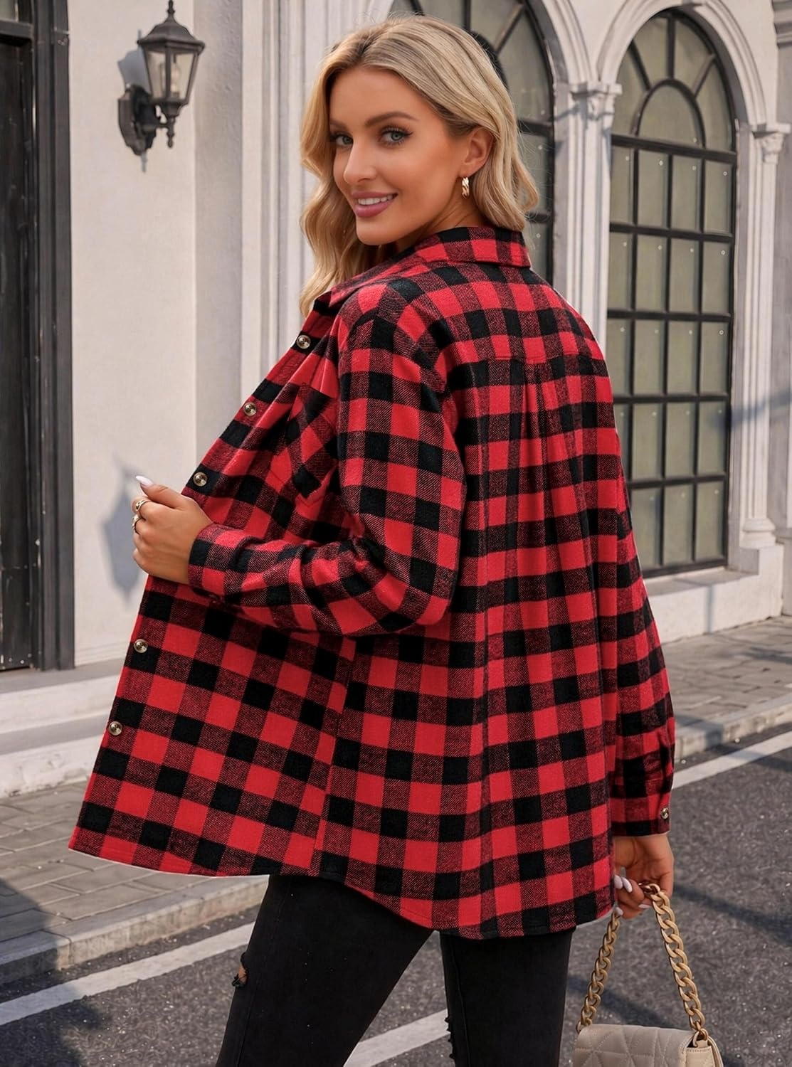 image:imageZeagoo Womens Flannel Shirts Long Sleeve Button Down Casual Fall Plaid Top13black Red Gz188
