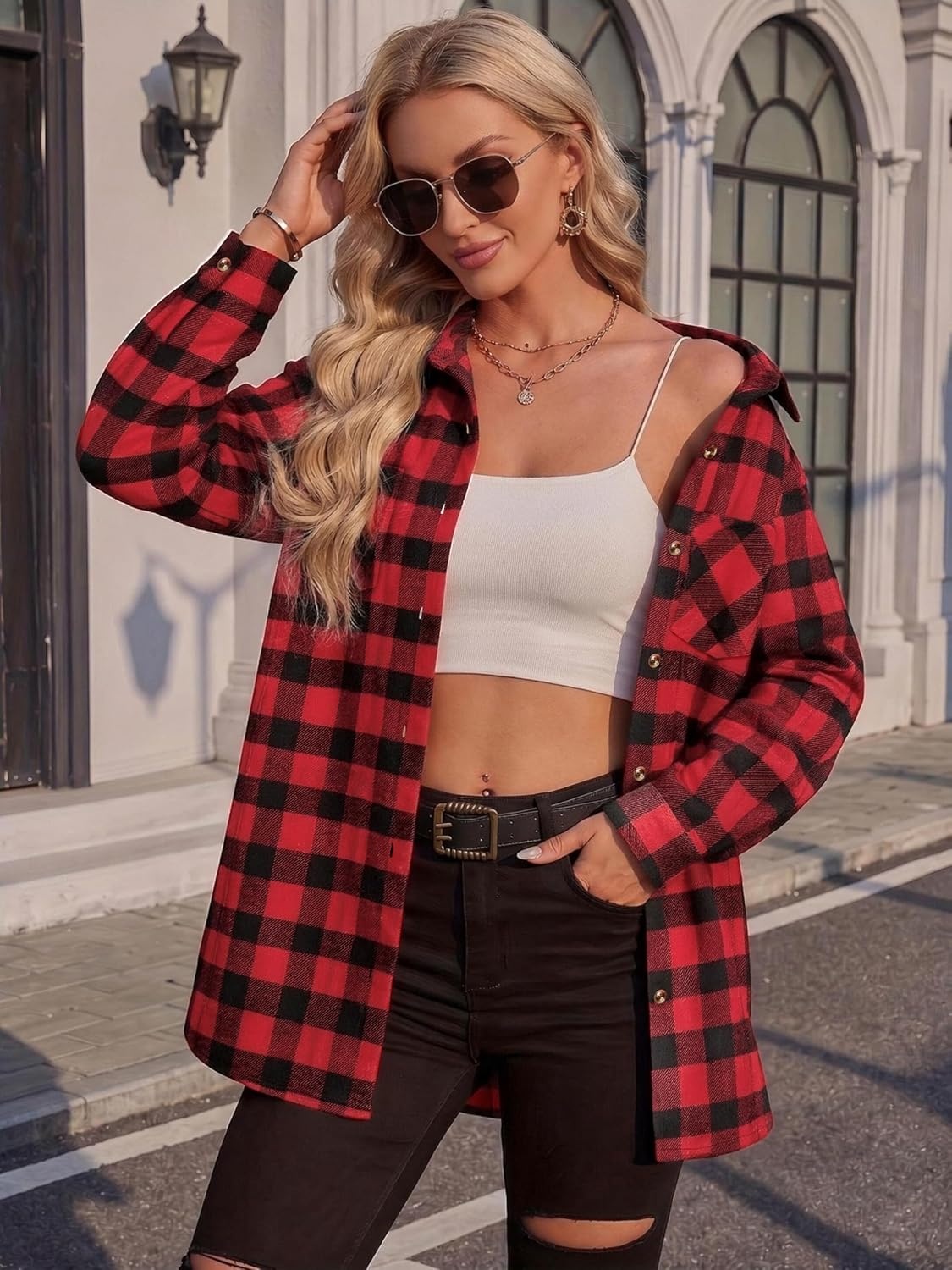 image:imageZeagoo Womens Flannel Shirts Long Sleeve Button Down Casual Fall Plaid Top13black Red Gz188