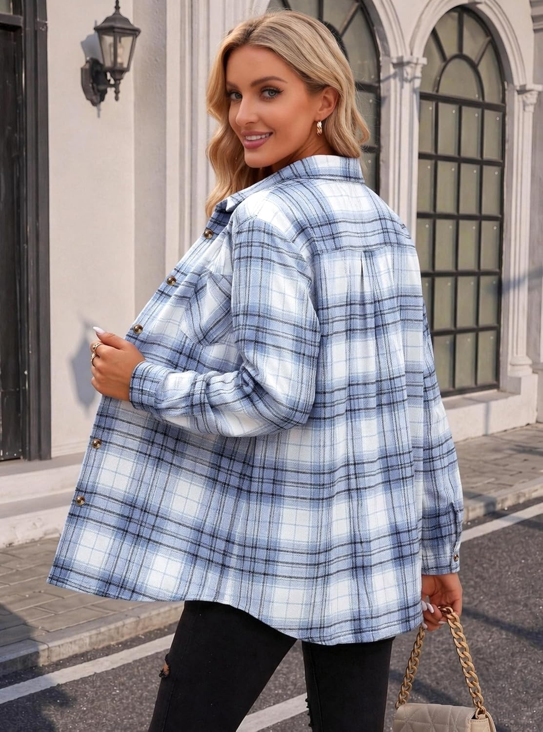image:imageZeagoo Womens Flannel Shirts Long Sleeve Button Down Casual Fall Plaid Top14blue Gw594