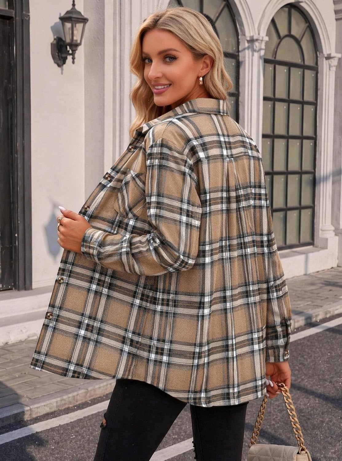 image:imageZeagoo Womens Flannel Shirts Long Sleeve Button Down Casual Fall Plaid Top17khakigz991