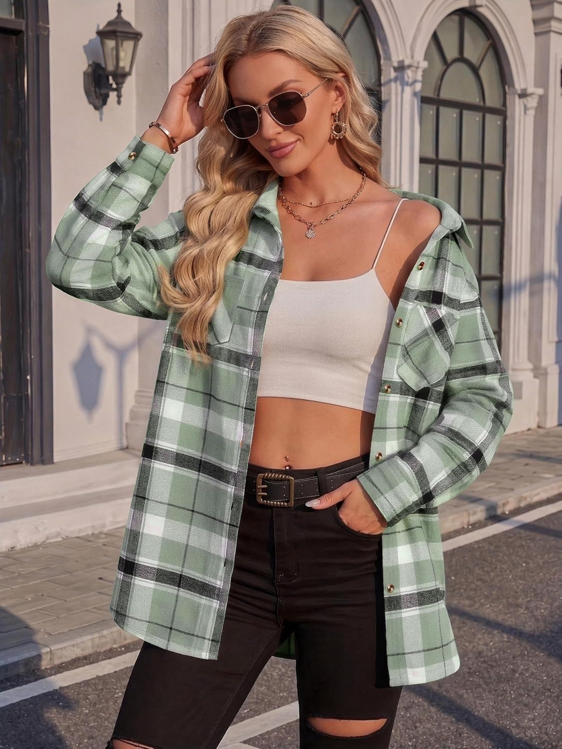 image:imageZeagoo Womens Flannel Shirts Long Sleeve Button Down Casual Fall Plaid Top18green Gw297