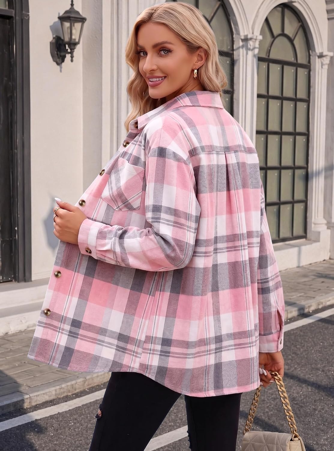 image:imageZeagoo Womens Flannel Shirts Long Sleeve Button Down Casual Fall Plaid Top1pink Gw298