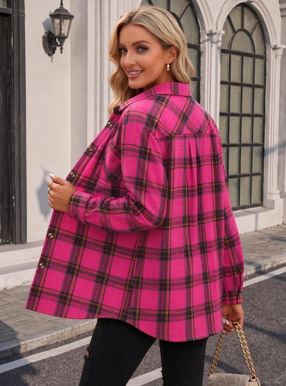 image:imageZeagoo Womens Flannel Shirts Long Sleeve Button Down Casual Fall Plaid Top3pink Gw715
