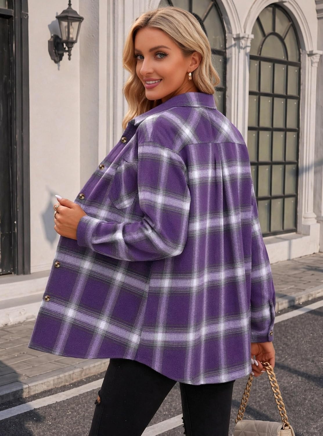 image:imageZeagoo Womens Flannel Shirts Long Sleeve Button Down Casual Fall Plaid Top6purple Gz678