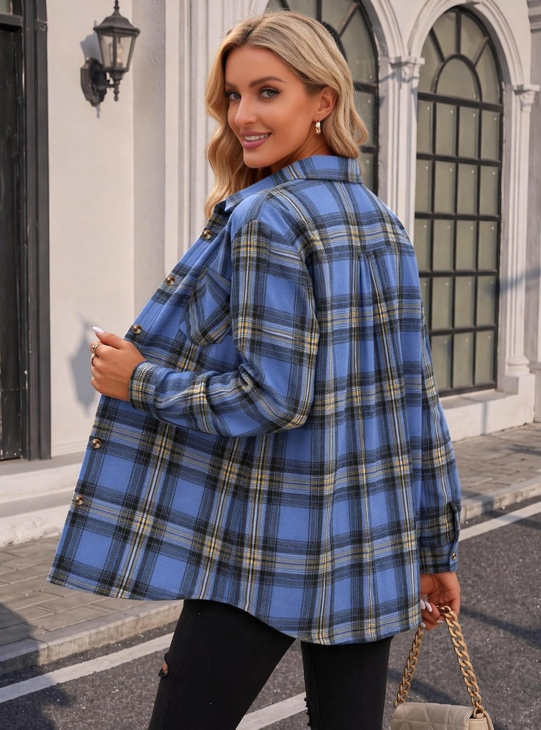 image:imageZeagoo Womens Flannel Shirts Long Sleeve Button Down Casual Fall Plaid Top8blue Gz717