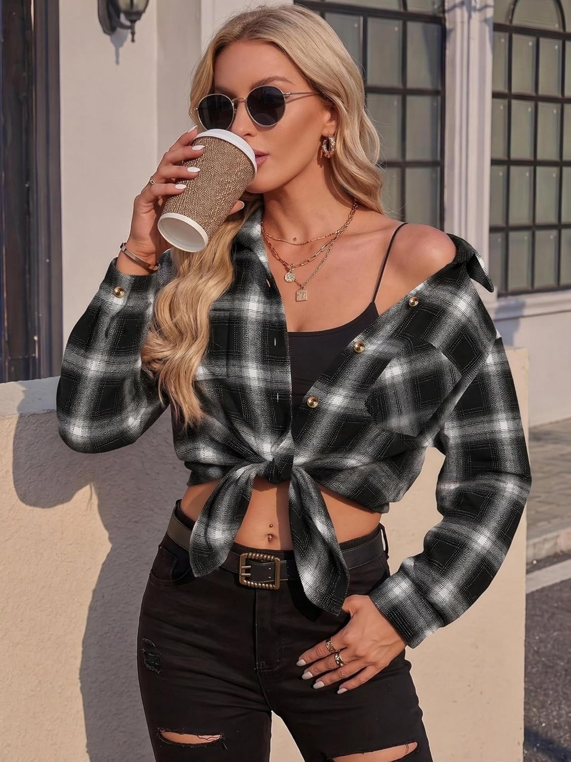 image:imageZeagoo Womens Flannel Shirts Long Sleeve Button Down Casual Fall Plaid Top9black Gz564