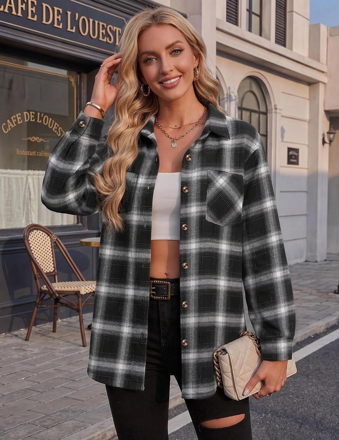 image:imageZeagoo Womens Flannel Shirts Long Sleeve Button Down Casual Fall Plaid Top9black Gz564