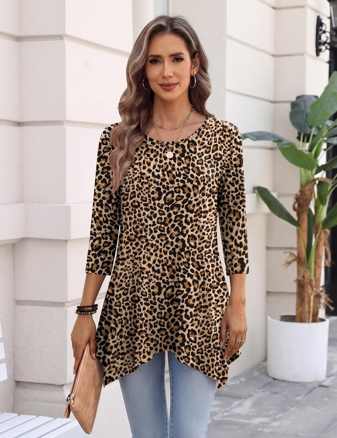 image:imageZeagoo Womens Tops 34 Sleeve loose fit dressy Tunics Plus Size Boho ShirtsAn136