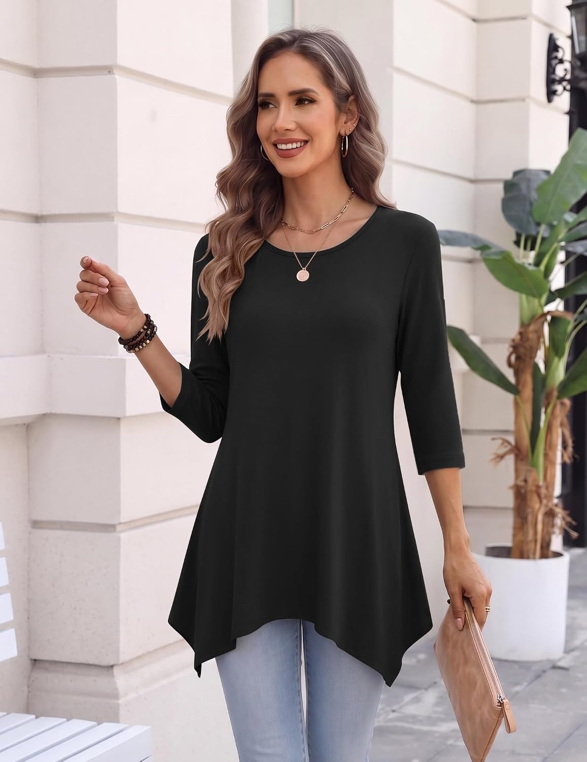 image:imageZeagoo Womens Tops 34 Sleeve loose fit dressy Tunics Plus Size Boho ShirtsB