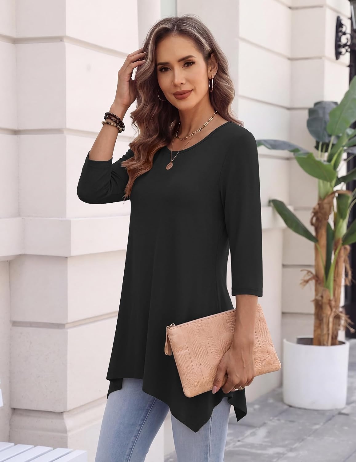 image:imageZeagoo Womens Tops 34 Sleeve loose fit dressy Tunics Plus Size Boho ShirtsB