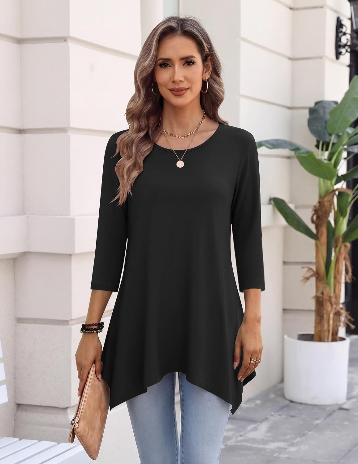image:imageZeagoo Womens Tops 34 Sleeve loose fit dressy Tunics Plus Size Boho ShirtsB