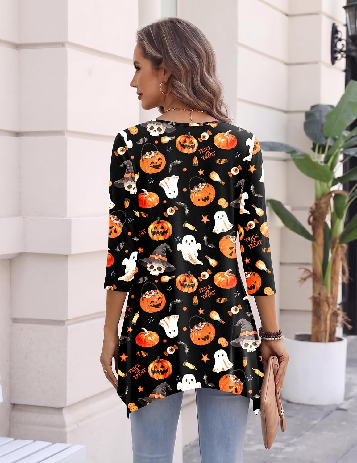 image:imageZeagoo Womens Tops 34 Sleeve loose fit dressy Tunics Plus Size Boho ShirtsBlack Pumpkinws116