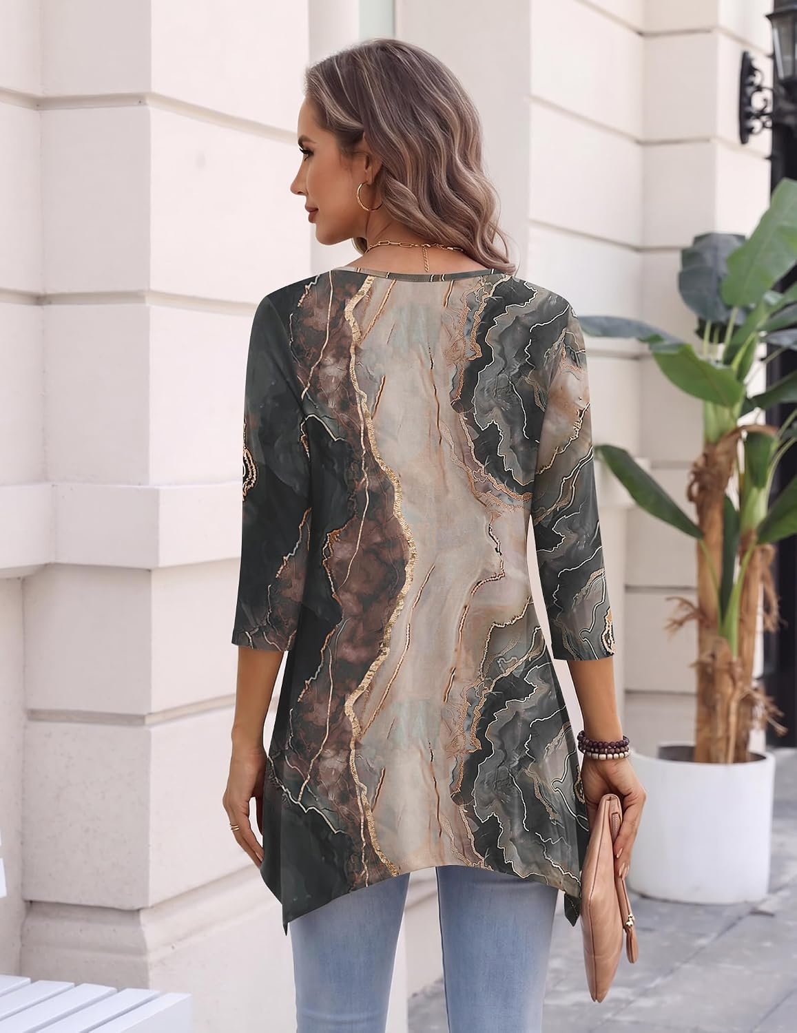 image:imageZeagoo Womens Tops 34 Sleeve loose fit dressy Tunics Plus Size Boho ShirtsCx278