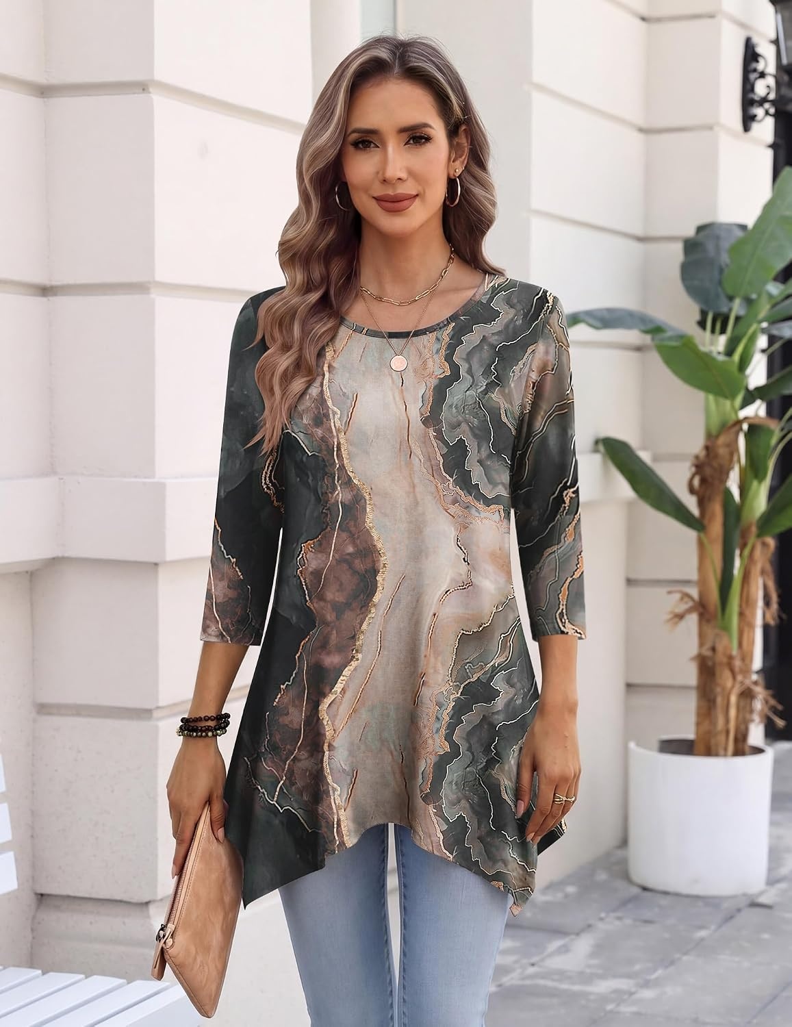 image:imageZeagoo Womens Tops 34 Sleeve loose fit dressy Tunics Plus Size Boho ShirtsCx278