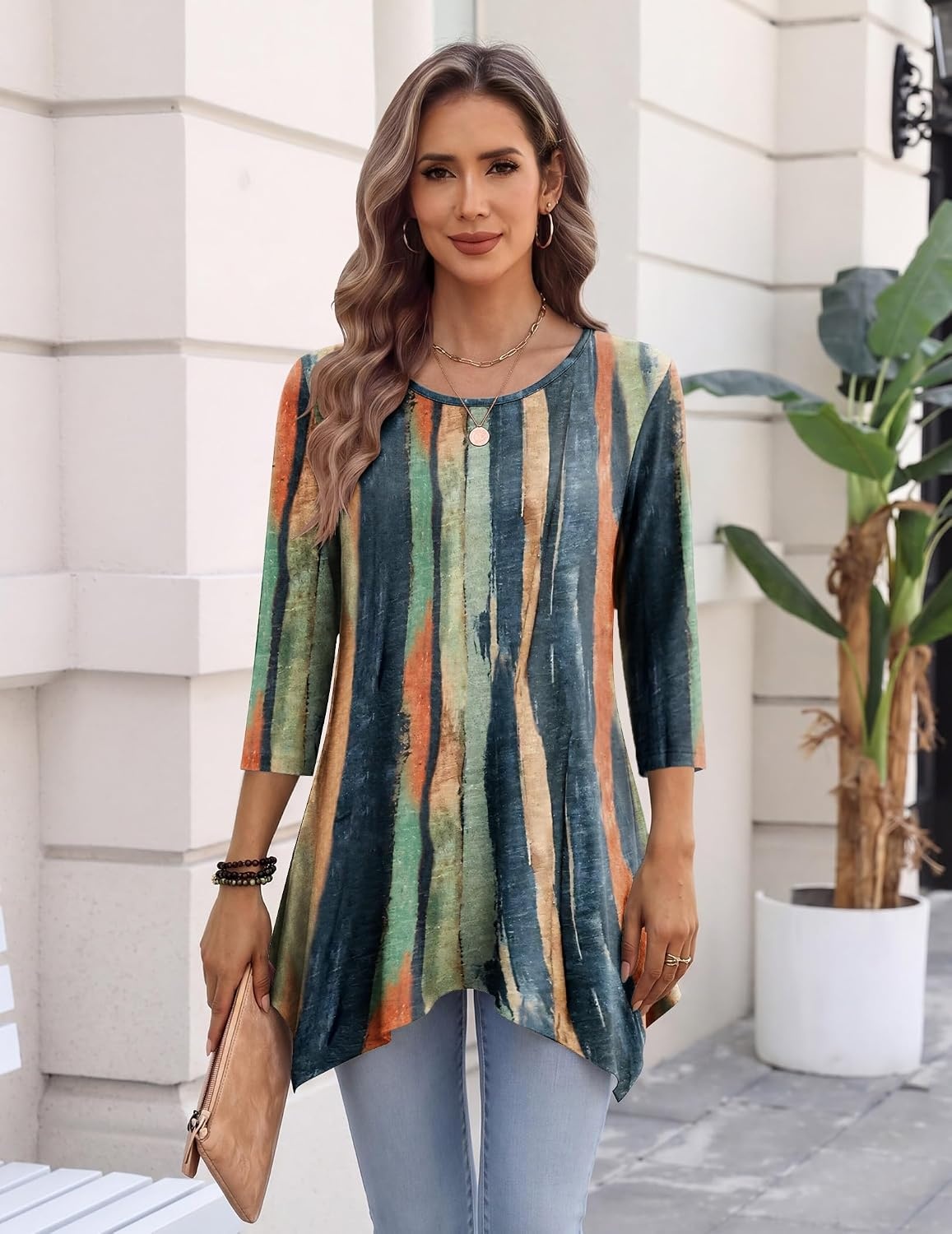 image:imageZeagoo Womens Tops 34 Sleeve loose fit dressy Tunics Plus Size Boho ShirtsCx289