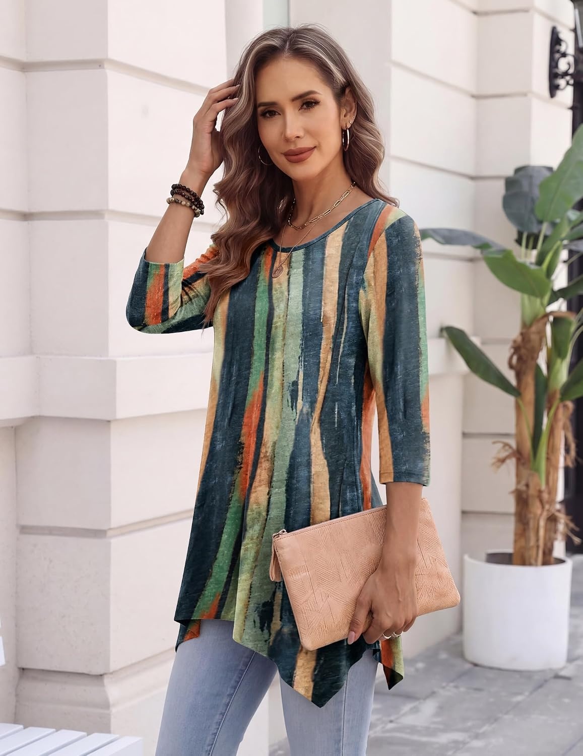 image:imageZeagoo Womens Tops 34 Sleeve loose fit dressy Tunics Plus Size Boho ShirtsCx289
