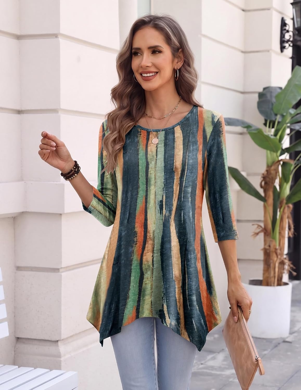 image:imageZeagoo Womens Tops 34 Sleeve loose fit dressy Tunics Plus Size Boho ShirtsCx289
