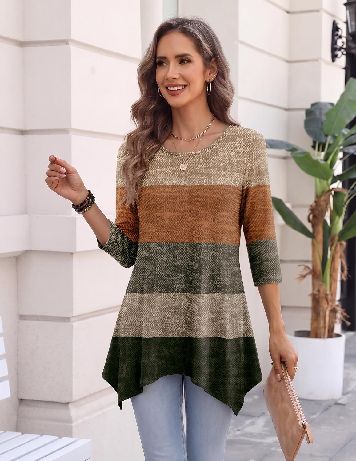 image:imageZeagoo Womens Tops 34 Sleeve loose fit dressy Tunics Plus Size Boho ShirtsJh398
