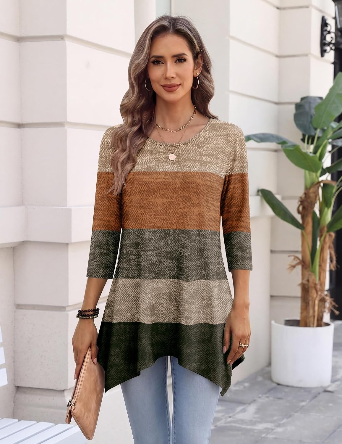 image:imageZeagoo Womens Tops 34 Sleeve loose fit dressy Tunics Plus Size Boho ShirtsJh398