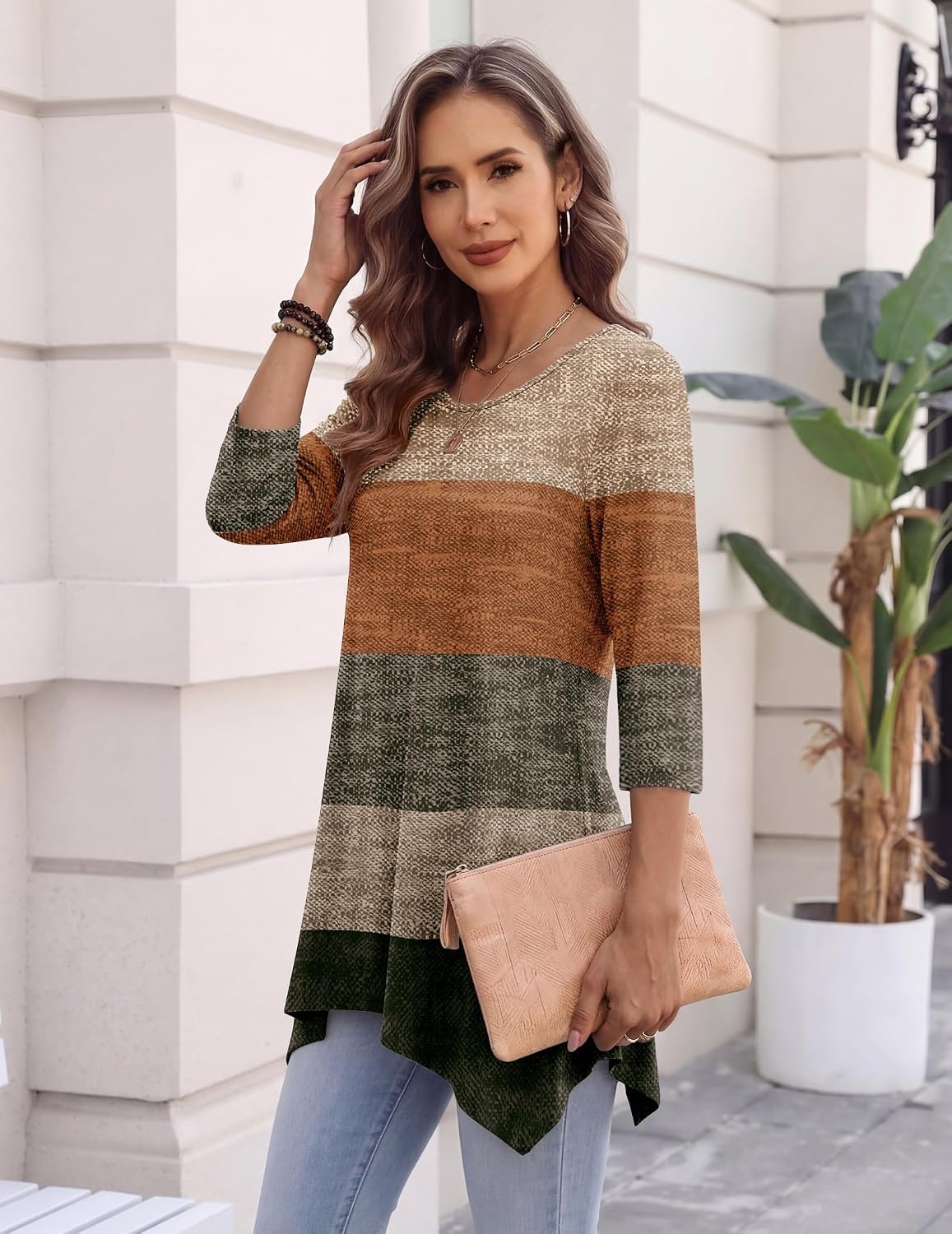 image:imageZeagoo Womens Tops 34 Sleeve loose fit dressy Tunics Plus Size Boho ShirtsJh398