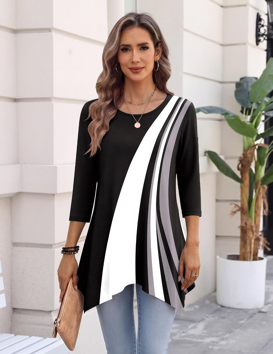 image:imageZeagoo Womens Tops 34 Sleeve loose fit dressy Tunics Plus Size Boho ShirtsJh540
