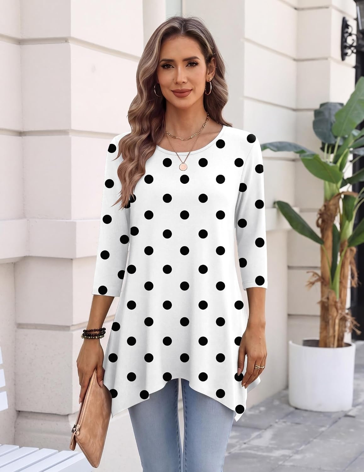 image:imageZeagoo Womens Tops 34 Sleeve loose fit dressy Tunics Plus Size Boho ShirtsJh592