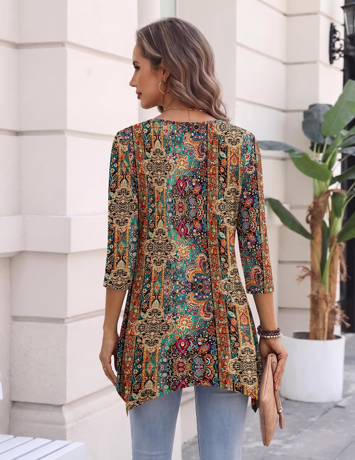 image:imageZeagoo Womens Tops 34 Sleeve loose fit dressy Tunics Plus Size Boho ShirtsMz721