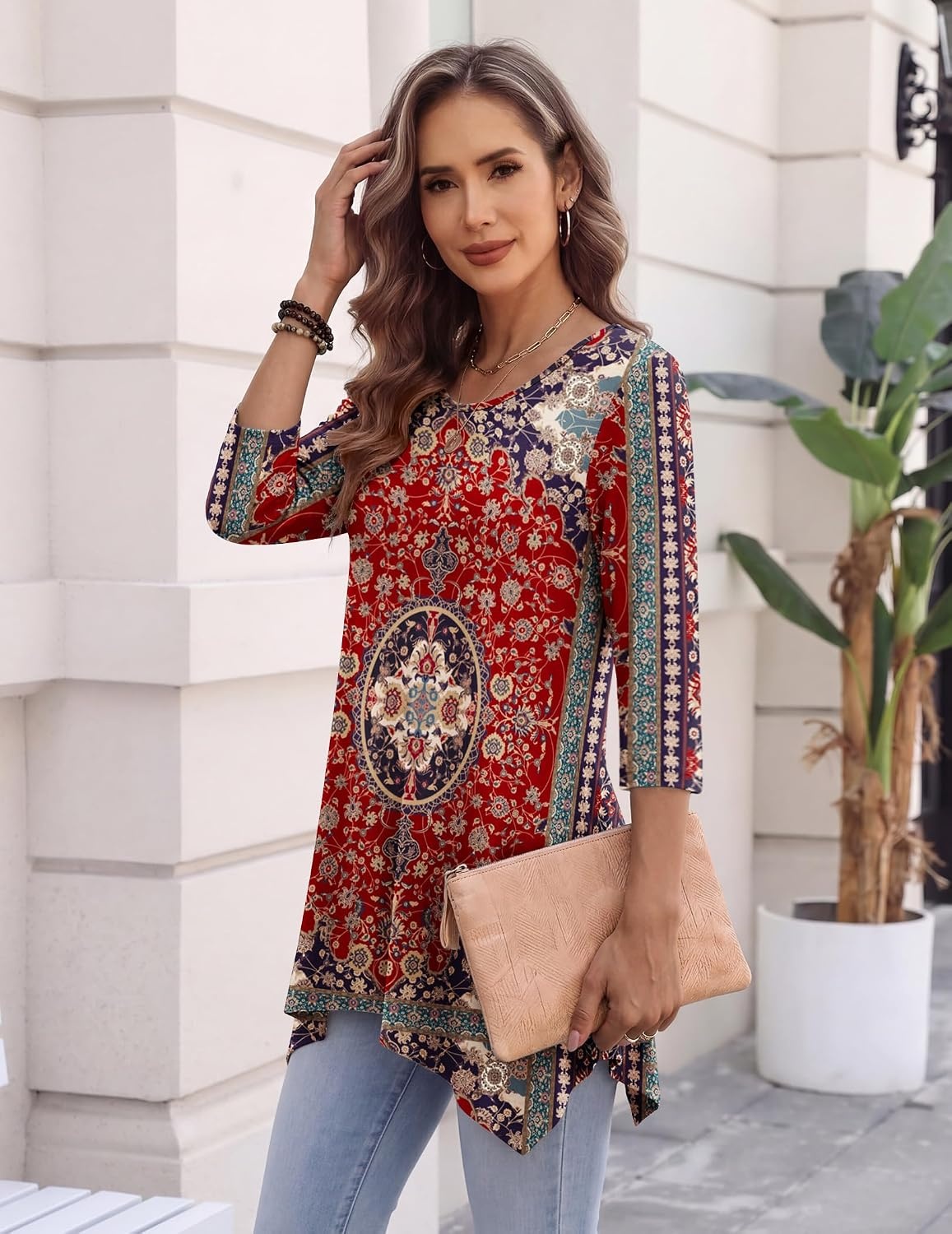 image:imageZeagoo Womens Tops 34 Sleeve loose fit dressy Tunics Plus Size Boho ShirtsMz870