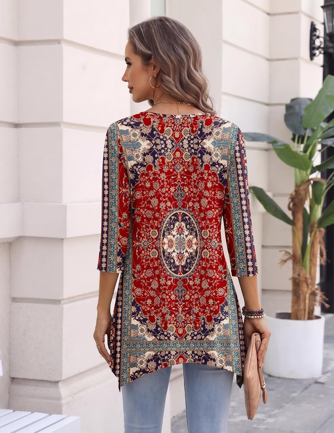image:imageZeagoo Womens Tops 34 Sleeve loose fit dressy Tunics Plus Size Boho ShirtsMz870
