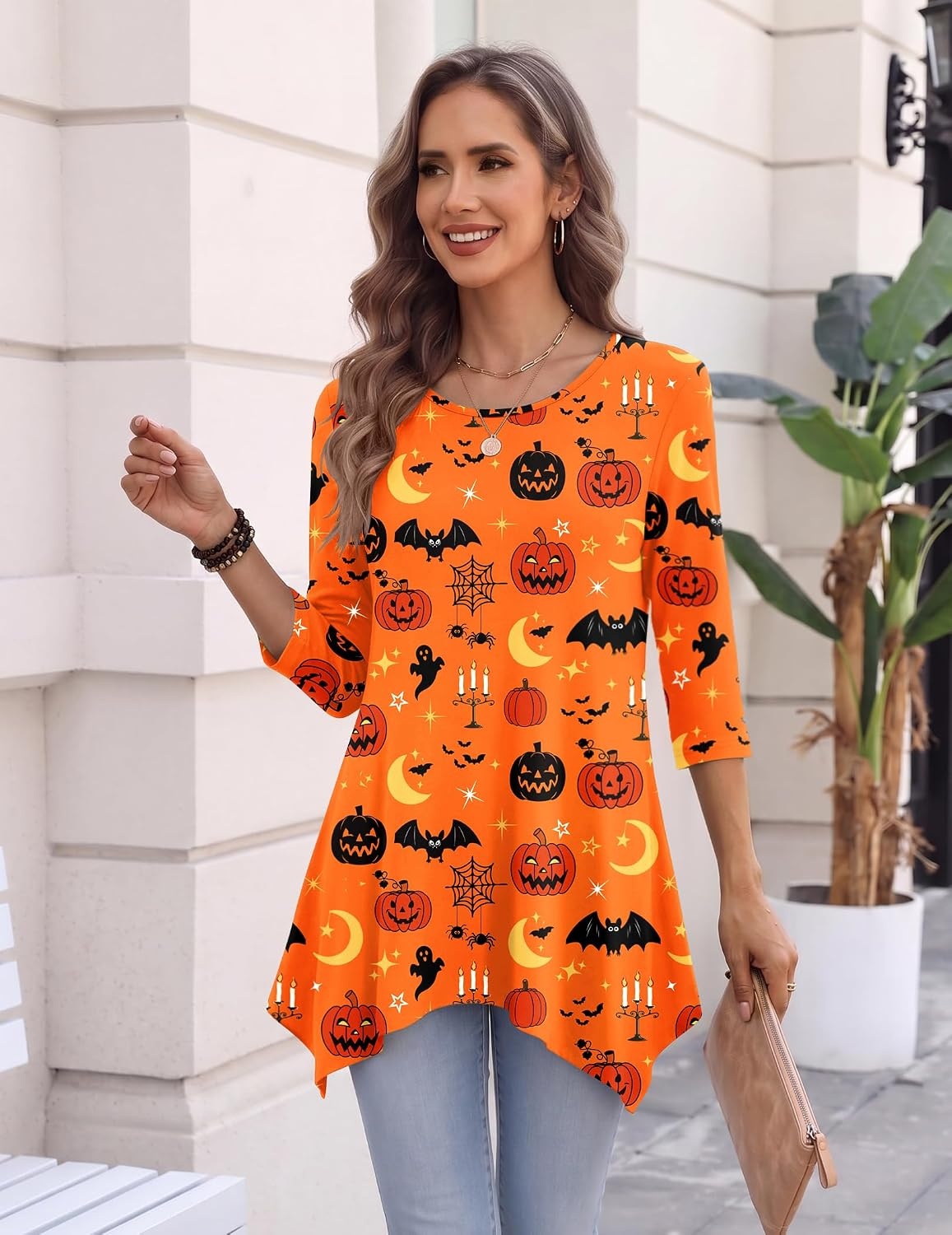 image:imageZeagoo Womens Tops 34 Sleeve loose fit dressy Tunics Plus Size Boho ShirtsOrange Pumpkinws85