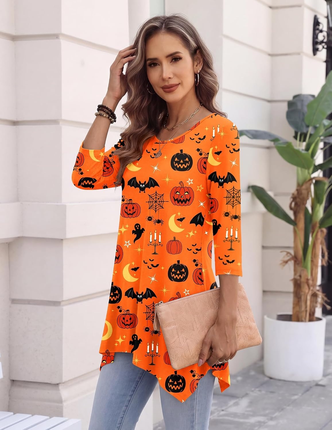 image:imageZeagoo Womens Tops 34 Sleeve loose fit dressy Tunics Plus Size Boho ShirtsOrange Pumpkinws85