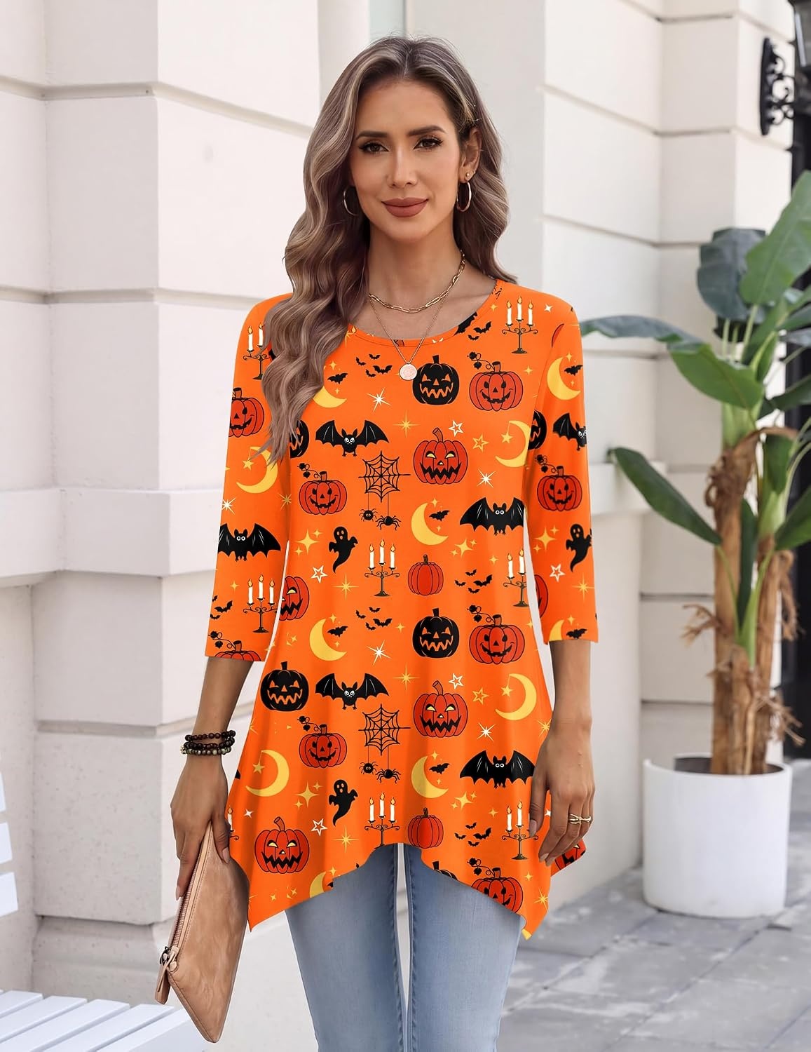 image:imageZeagoo Womens Tops 34 Sleeve loose fit dressy Tunics Plus Size Boho ShirtsOrange Pumpkinws85