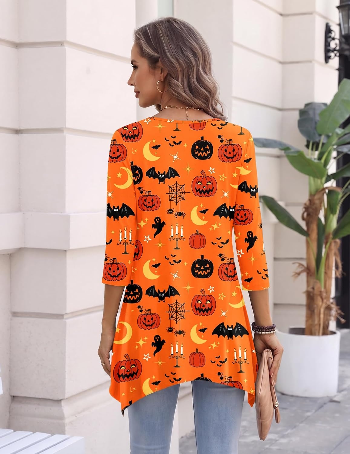 image:imageZeagoo Womens Tops 34 Sleeve loose fit dressy Tunics Plus Size Boho ShirtsOrange Pumpkinws85