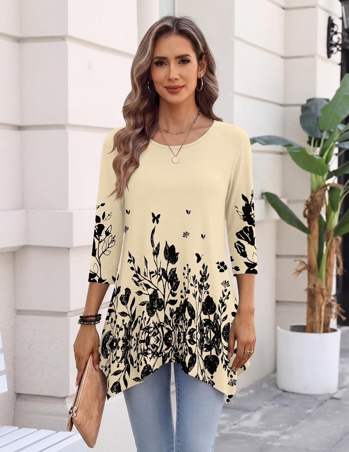 image:imageZeagoo Womens Tops 34 Sleeve loose fit dressy Tunics Plus Size Boho ShirtsSf364